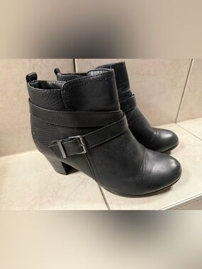 Wanderlust Black Leather Ankle Booties with Buckle Strap